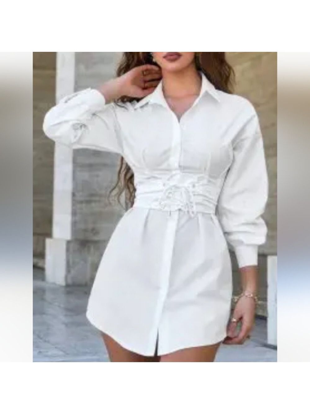 Zaful Long Sleeve Corset Waist Shirt Dress. Peep slit back. Size Medium